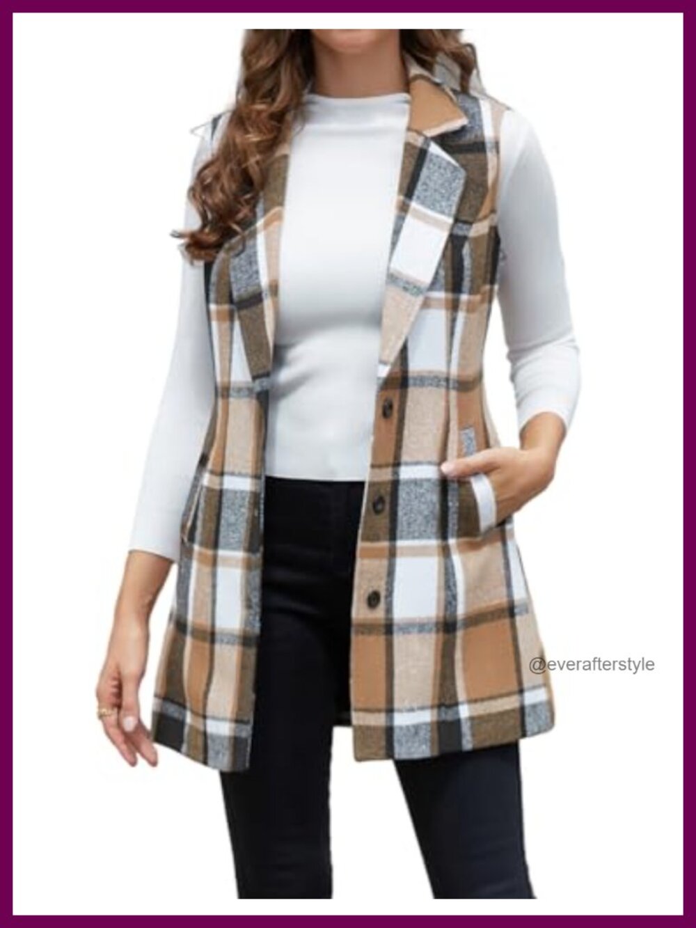 Sleeveless Plaid Vest Notch Lapel Blazer Jacket Fall Winter